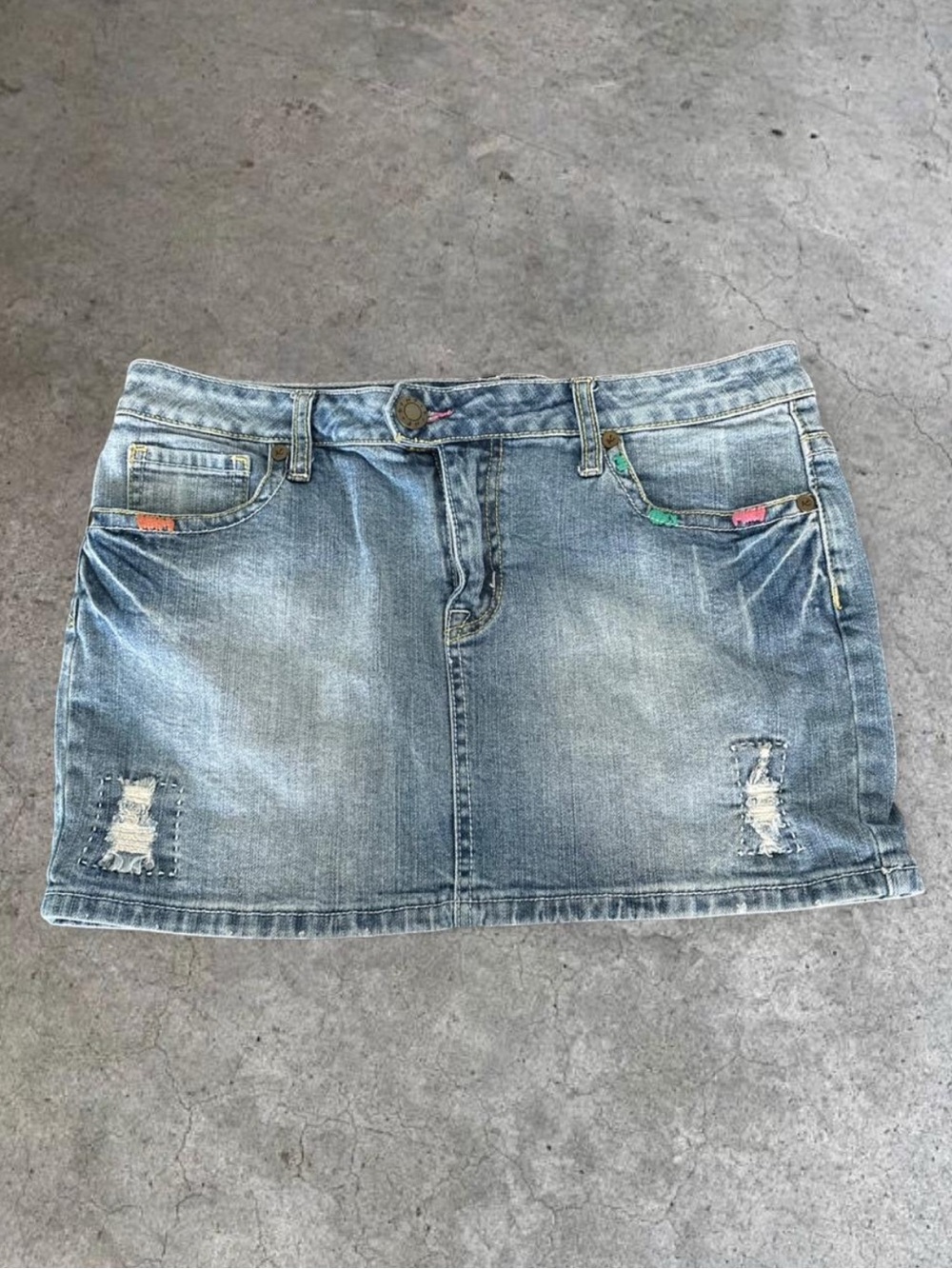 Light Blue Distressed Denim Mini Skirt
